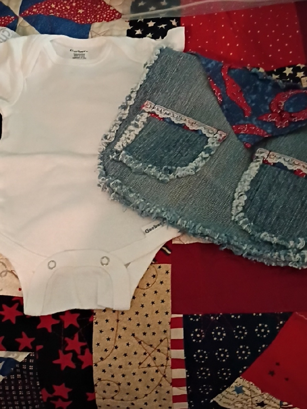 Gerber White Baby Onesie with Blue Denim Skirt Accent